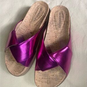 Gorgeous barely worn size 6 metallic magenta slides with cork sole. Like new!